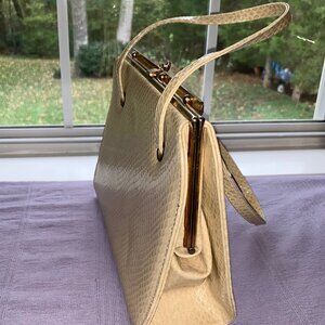 Vintage White Triangle Purse Handbag Faux Croc by Naturalizer Unique 1960s Mod